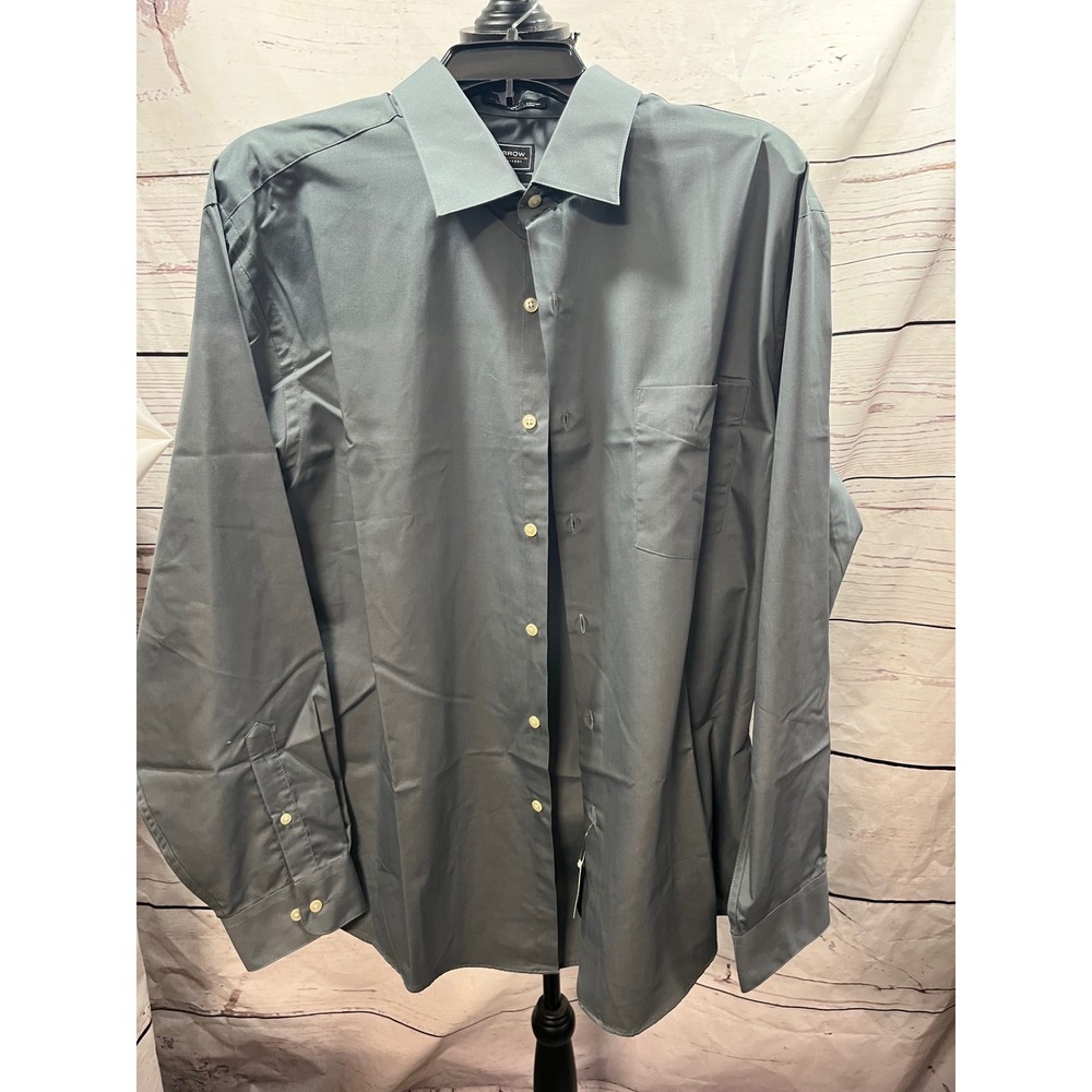 Arrow USA 1851 Mens Fitted Dress Shirt Gray Wrinkle Free Poplin‎ 17.5 34/35 L/XL